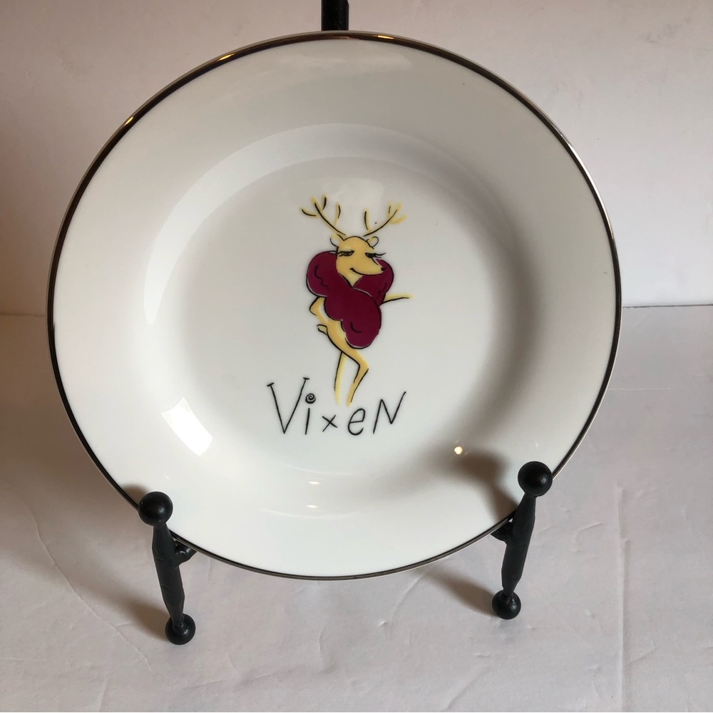 Pottery Barn Vixen Holiday Christmas Dessert Plate, 8.5” Silver Rim
